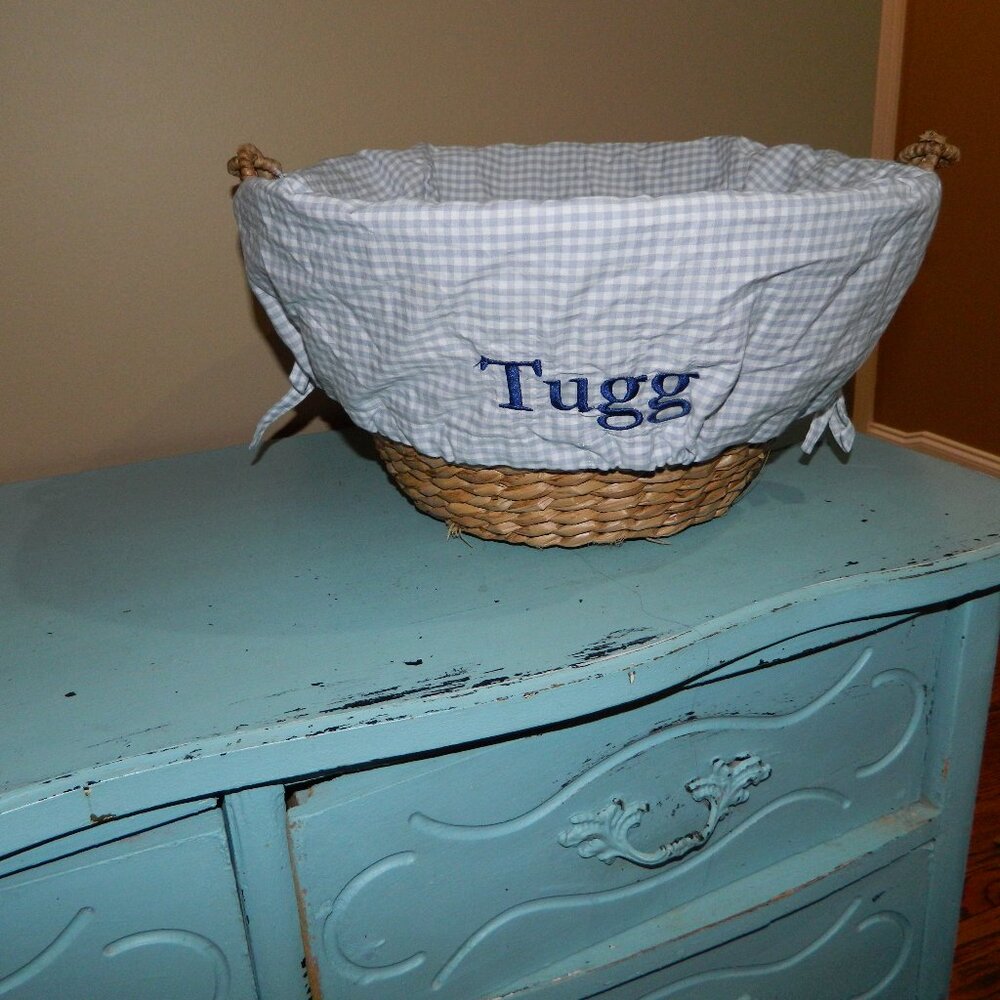Pottery Barn Kids Gingham Gray Easter Basket Liner "Tugg" Sz L (L-20)